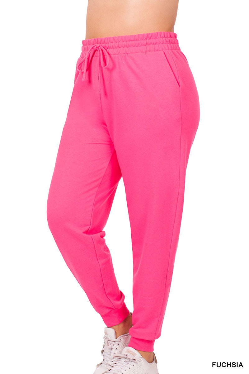 PLUS FRENCH TERRY JOGGER PANTS WITH SIDE POCKETS (Fuchsia)