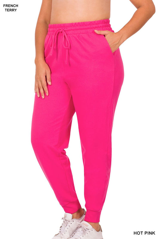 PLUS FRENCH TERRY JOGGER PANTS WITH SIDE POCKETS (Hot Pink)