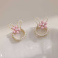 cartoon faux pearl and flower bunny earrings