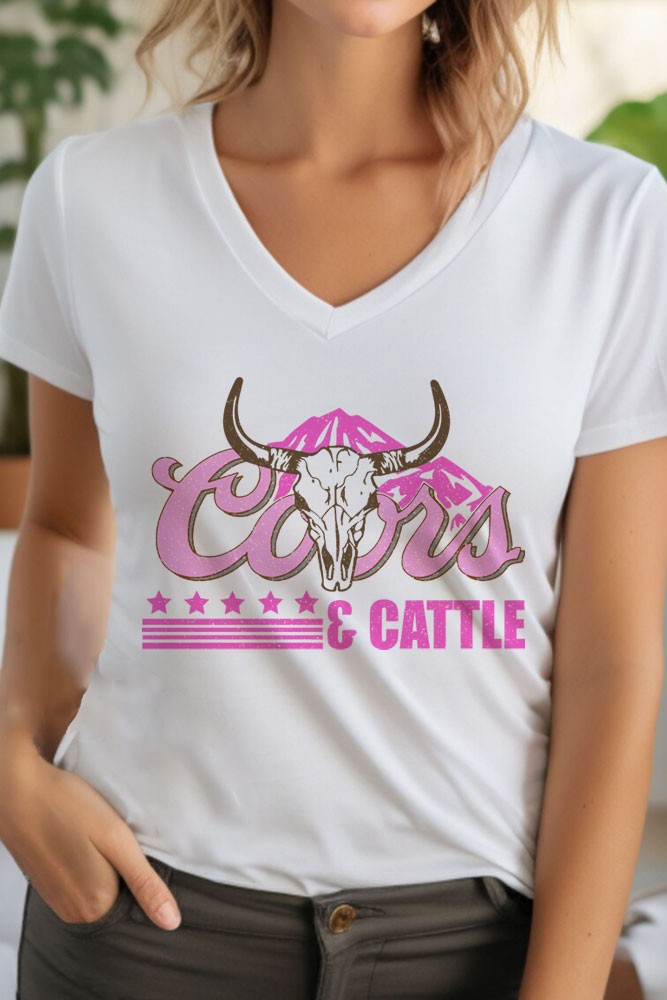 Coors And Cattle Pink Unisex V Neck TShirt