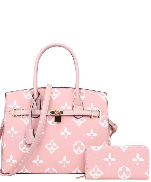 Pink 2 in 1 Fashion Print Satchel Bag With Wallet