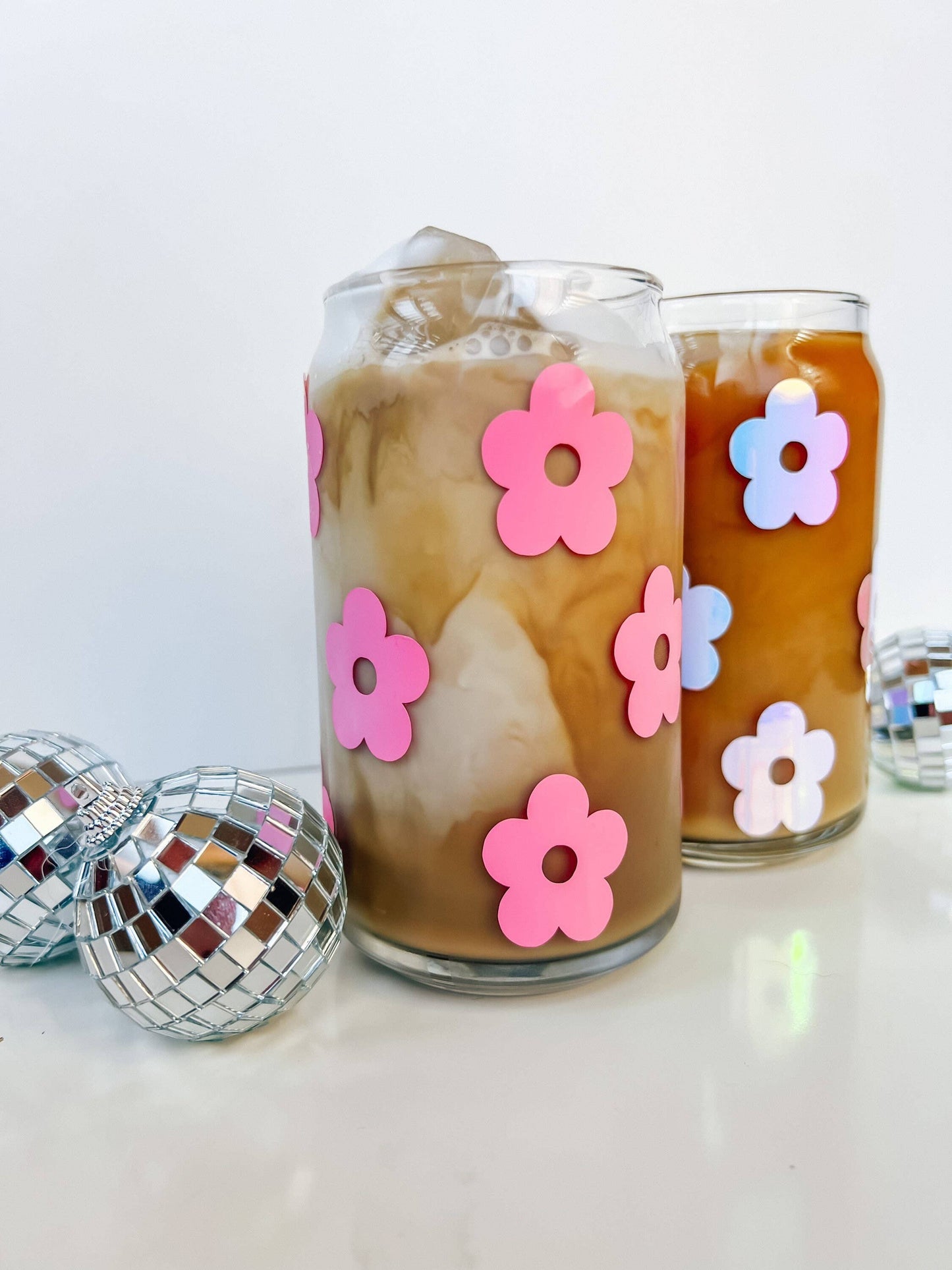 Daisy Dream - Modern Coffee Glass - Beer Can Glass: Pink