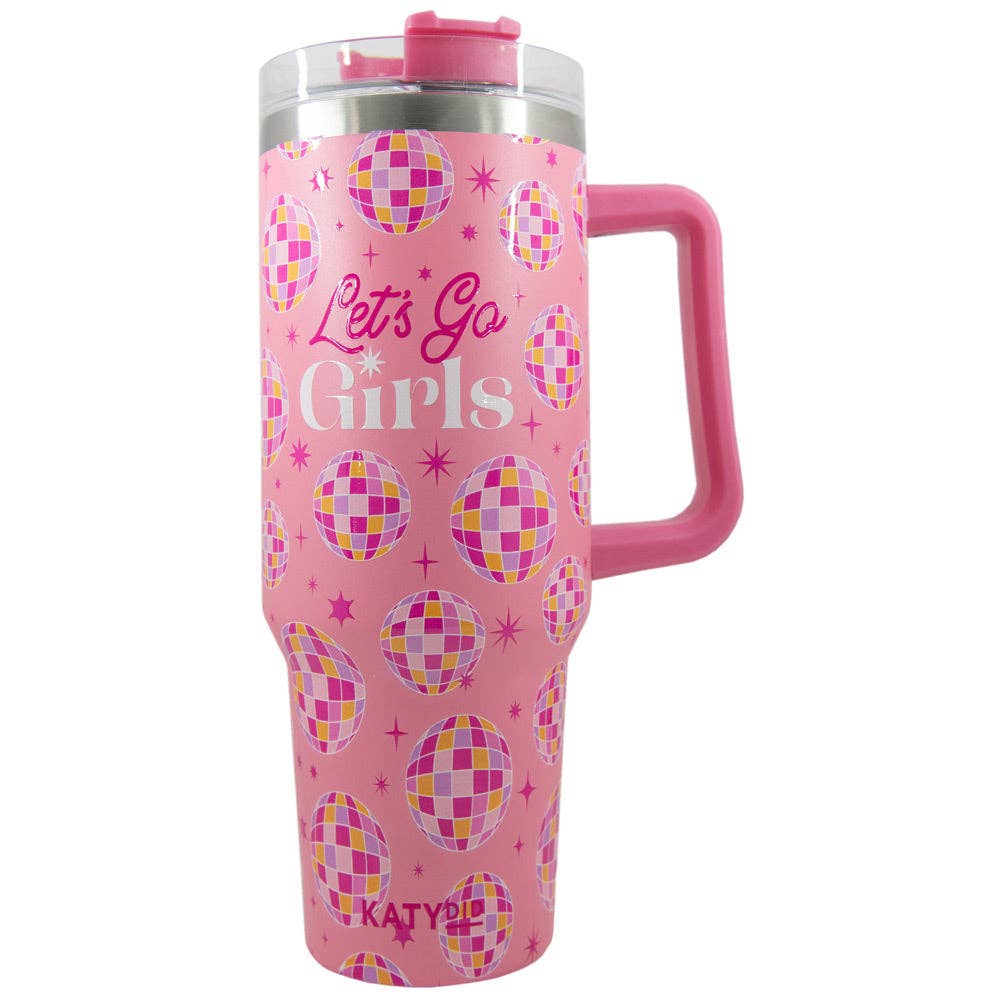 Pink Let's Go Girls Tumbler Cup with Straw and Handle
