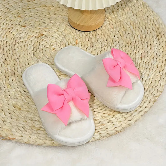 bright pink bowknot opened toe slippers