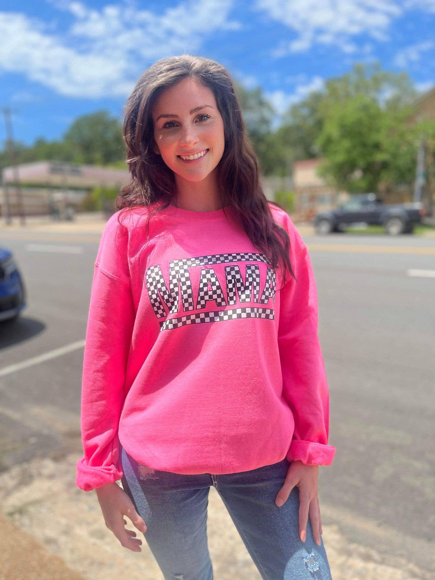 Pink Checkered Mama Sweatshirt
