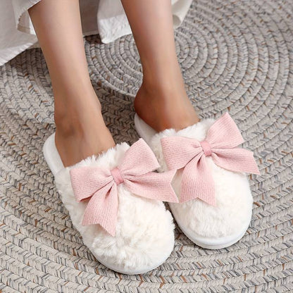 pink bowknot closed toe slippers