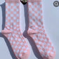 Pink Checkered High Socks