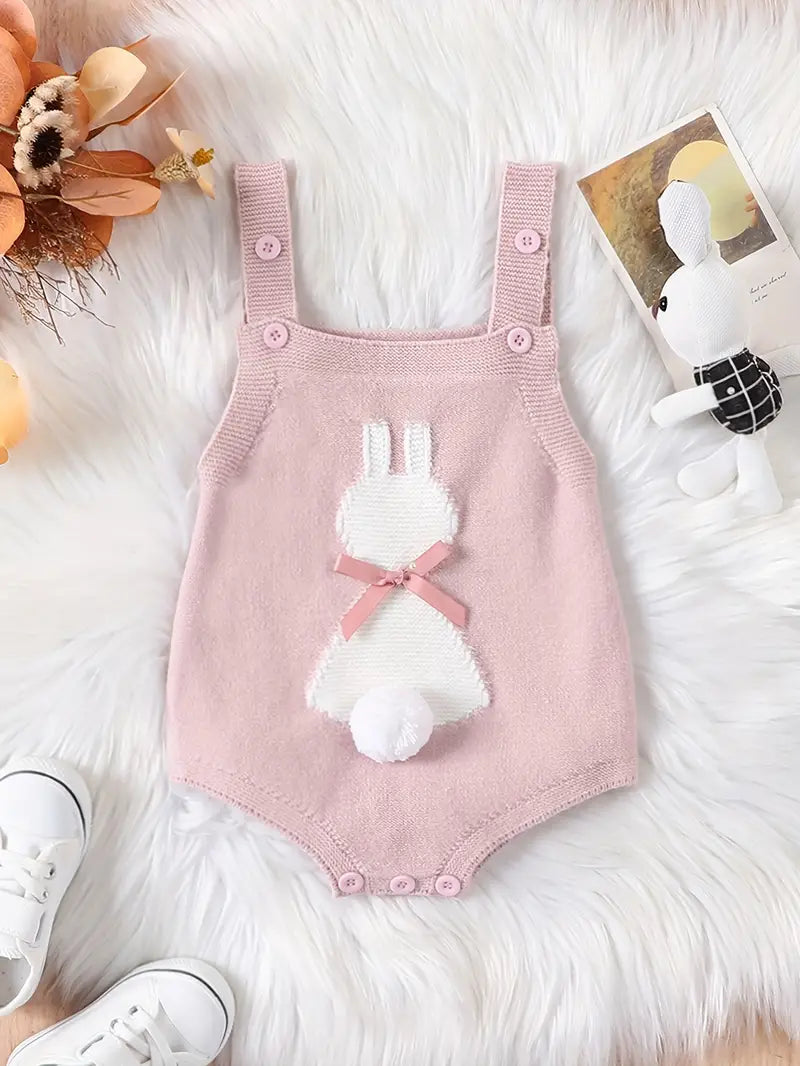 Knitted baby romper with bunny