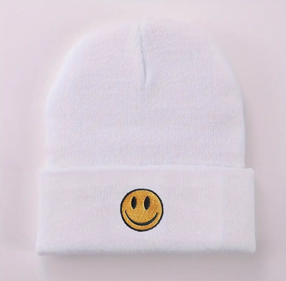 Smiley Face Embroidered Beanie Hat
