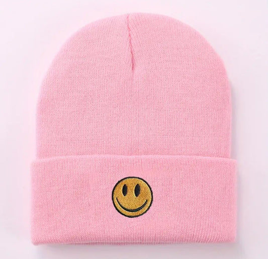 Smiley Face Embroidered Beanie Hat