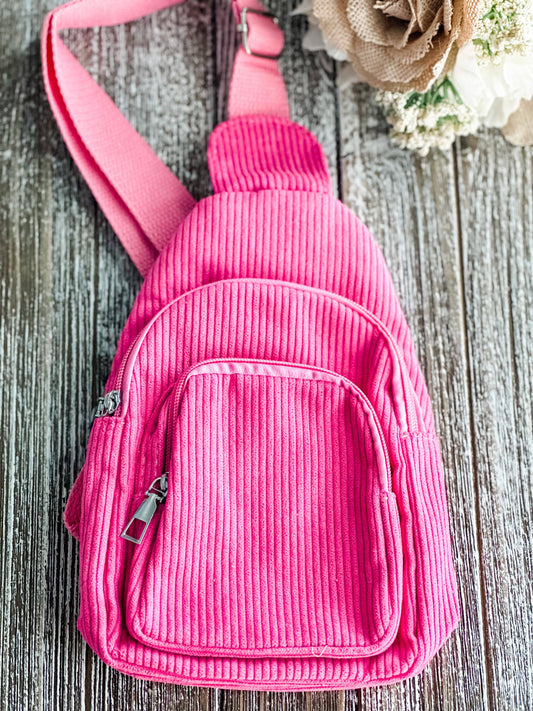 "The Corey" Pink Corduroy Sling Bag