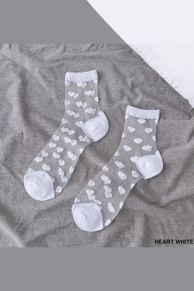 Sheer heart patterned socks