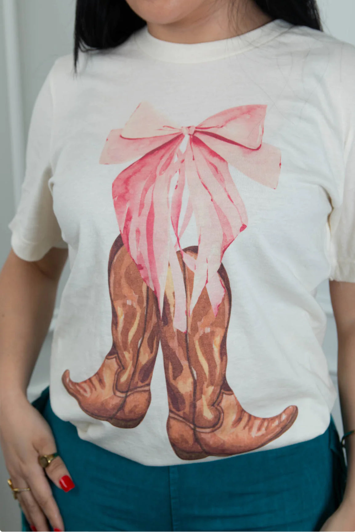 Pink bow and cowgirl boot tee shirt