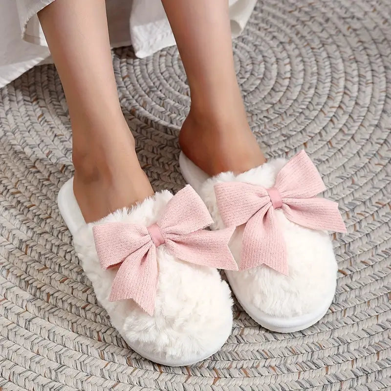 Closed toed Fuzzy bow slippers