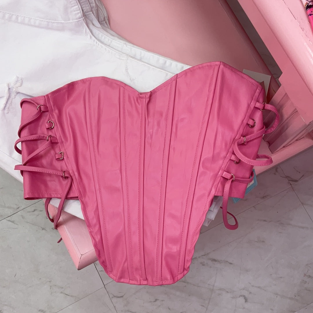 Pink leather corset