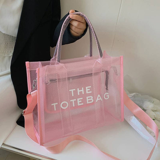 Large clear pink tote bag
