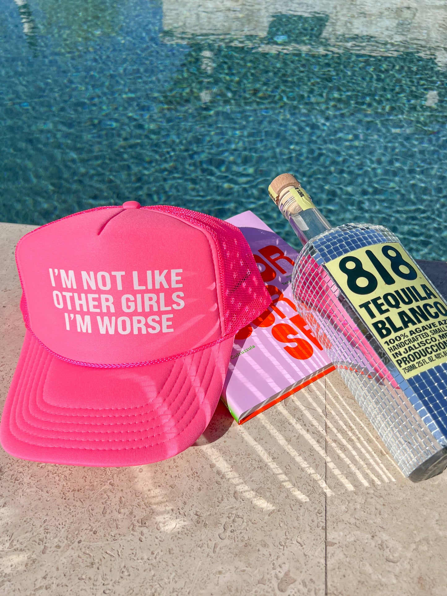 I'm Not Like Other Girls I'm Worse Trucker Hats - Summer Hat: Hot pink/white