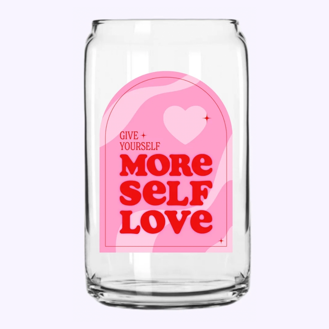 More Self Love Iced Coffee Glass: Pink and Red