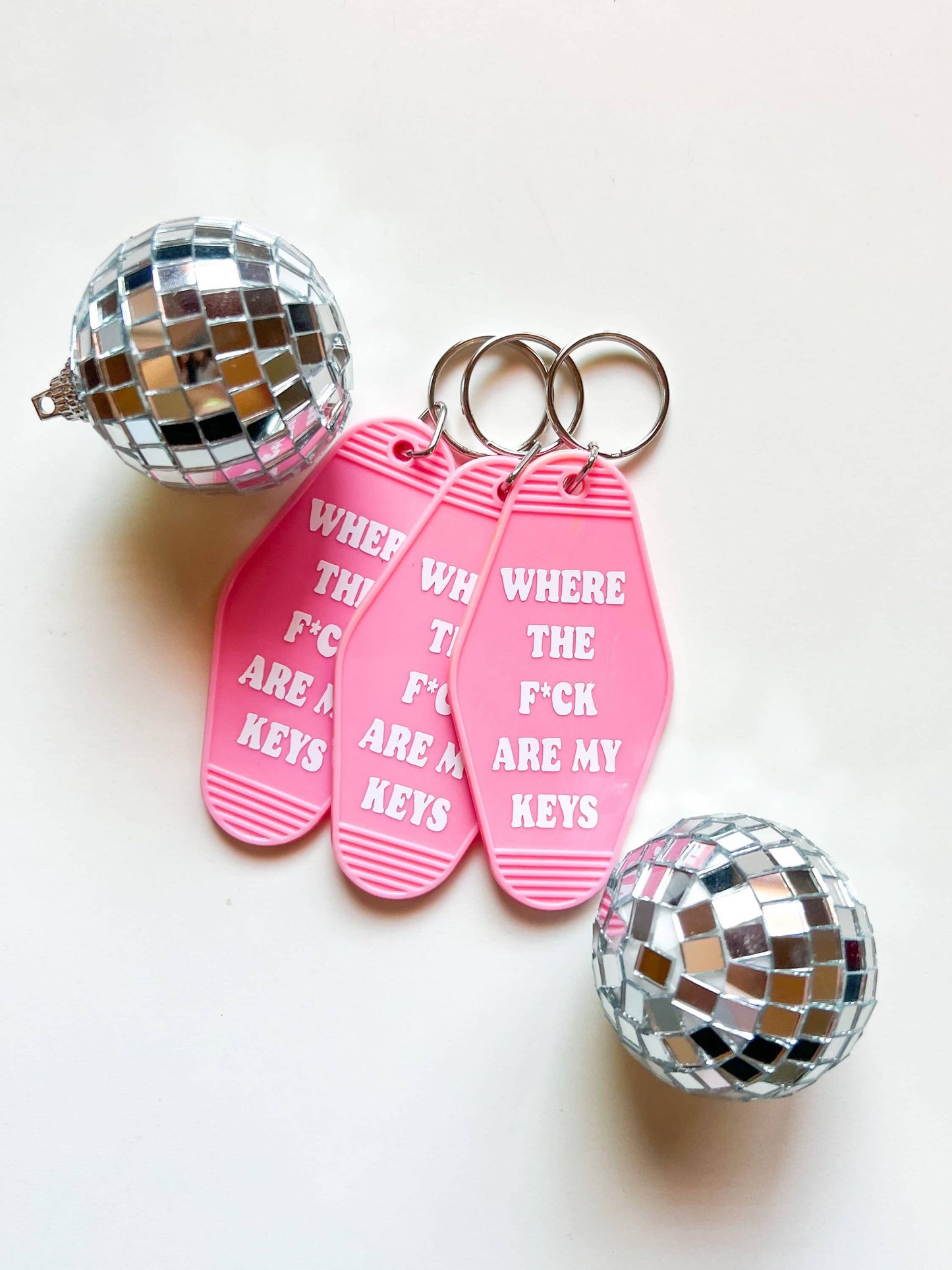 Where The F Are My Keys - Motel Keychain - Pink Fun Retro Ke: Silver