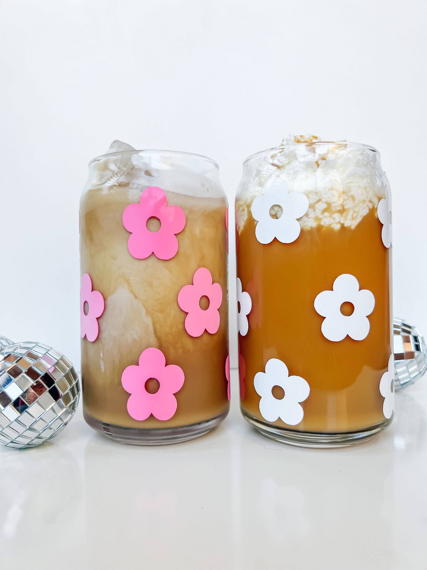 Daisy Dream - Modern Coffee Glass - Beer Can Glass: Pink